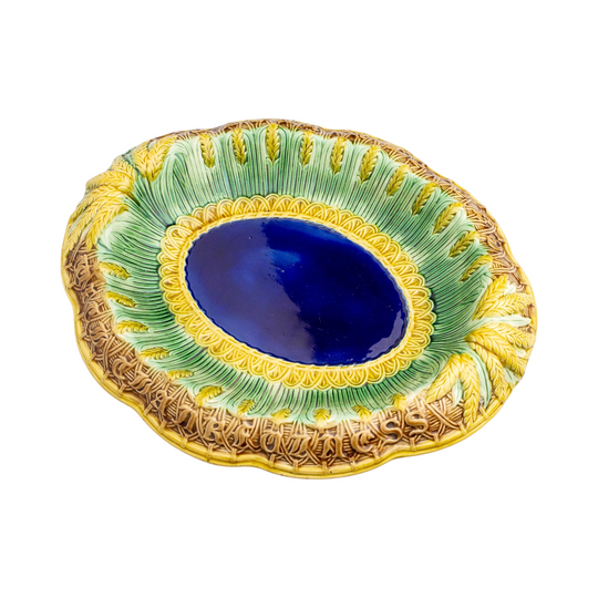 Majolica "Eat Thy Bread with Thankfulness" Bread Plate