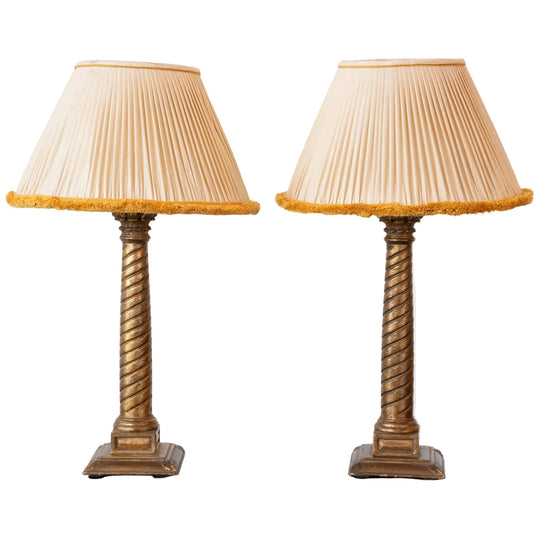 A Pair of Giltwood Spiral-Turned Table Lamps in the Spanish Baroque Taste