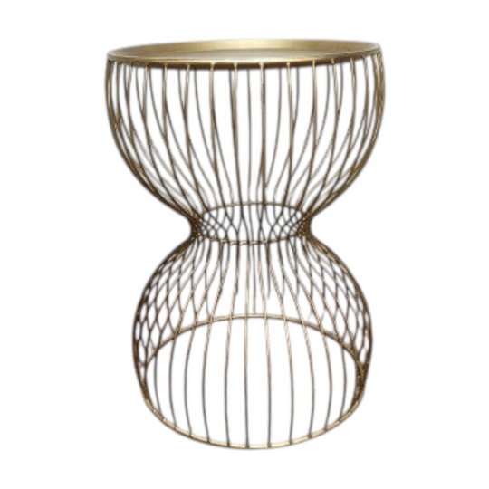 Round Gold Side Table with Hourglass Shape