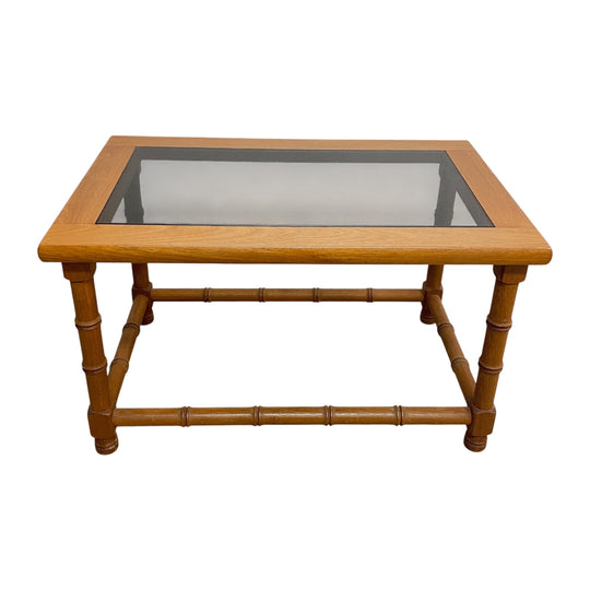 Mid Century Rectangular Teak Faux Bamboo Carved Side/ Lamp Table