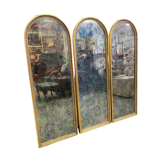 Vintage Gilt Framed Set of 3 Arched Mottle/Patch Pattern Backed Mirrors