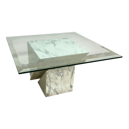 Postmodern Italian Carrara Marble And Glass Side Table