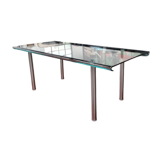 Striking & Distinctive Vintage FIAM Italia Designer Curved Edge Glass Desk