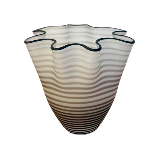 Kosta Boda Ulrica Hydman-Vallien Art Glass Vase | Frosted White Black Spiral Stripe (12cm)