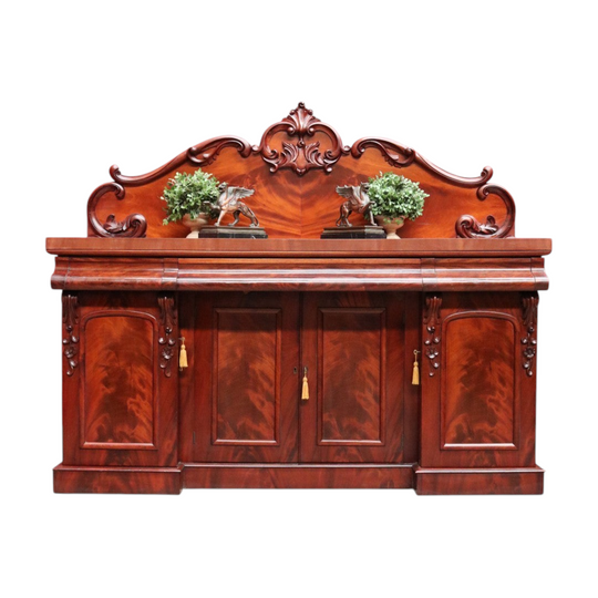 Antique English Mahogany and Flame Mahogany Inverted Breakfront Sideboard with Cellaret. B13081