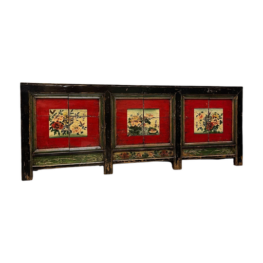Antique Chinese Sideboard, Original Painted Finish, Floral Panels