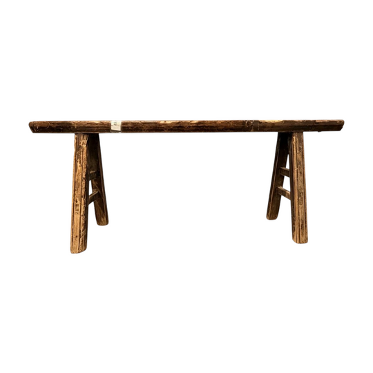 1663: Antique Wooden Bench Rustic Solid Timber Trestle Bench