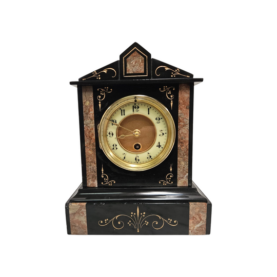 Fully Restored & Serviced French Inlaid Marble Time Piece Clock