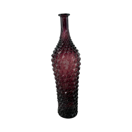 Italian Empoli Amethyst Diamond-Pattern Glass Genie Bottle