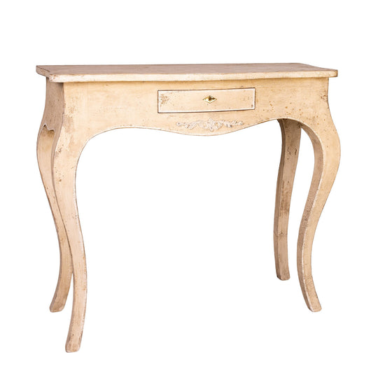 Vintage French cream painted console with central; drawer from a 5* hotel in Courchevel