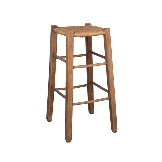 Vintage French high stool with wicker seat from Provence