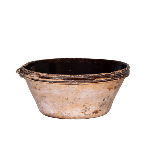 Beautiful early 19th Century Provincial Terracotta large hand-thrown bowl with dark glaze