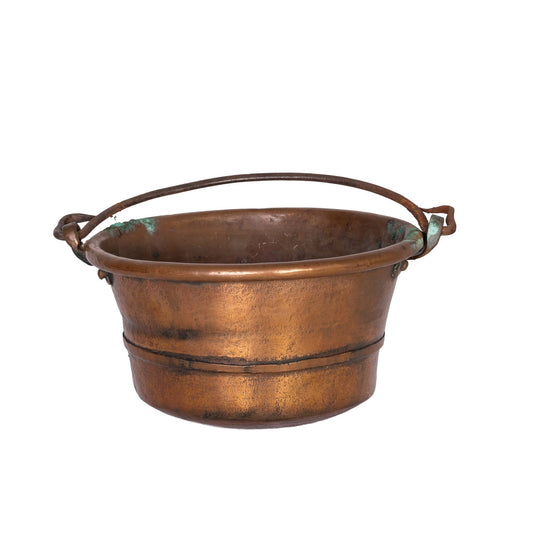 Antique French copper cauldron with swing handle from Provence