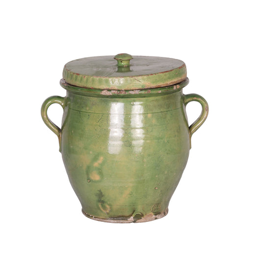 Antique French Green glazed confit pot from Provence