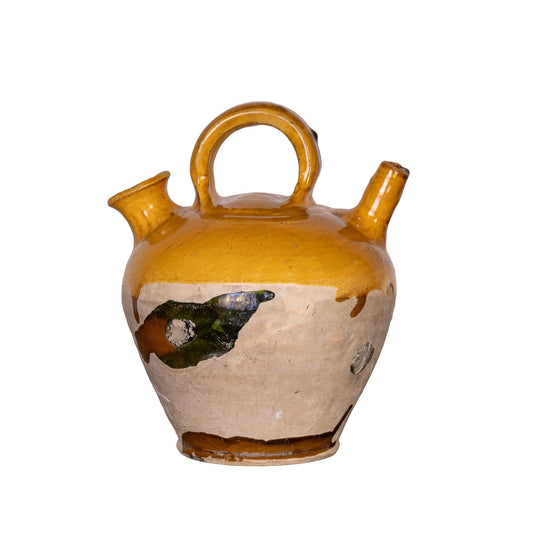 Collectible part-glazed yellow confit pot from Ile Sur la Sorgue