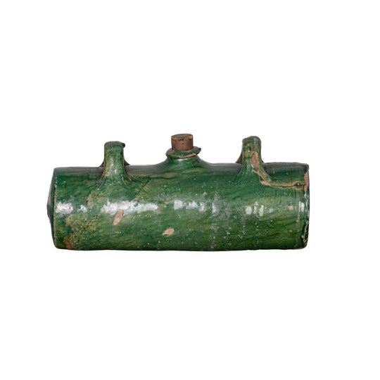 Antique French glazed ceramic water carrier with original cork from Provence