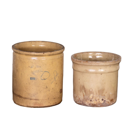 Pair of yellow vintage French confit  pots from Carprentras, France