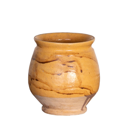 Collectible part-glazed yellow confit pot from Ile Sur la Sorgue