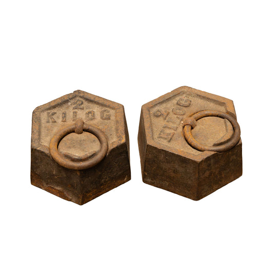 Pair of Vintage French kitchen scale 2kg and 3kg measuring weights