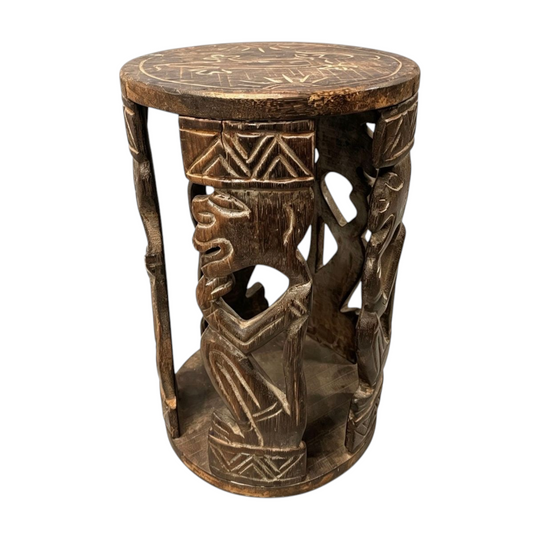 Vintage Hand-Carved African / Tribal Wooden Stool – Gecko Motif
