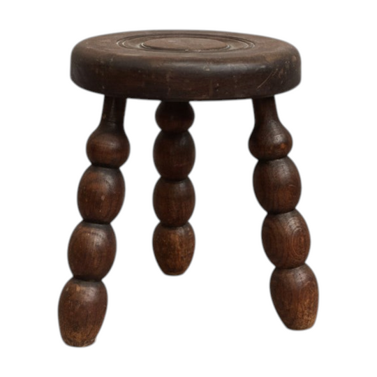 Petite Rustic Wooden Milking Stool w/ Turned Legs