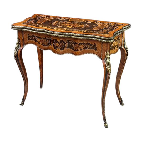 Louis XV style card table with marquetry inlays and ormolu mounts c.1870