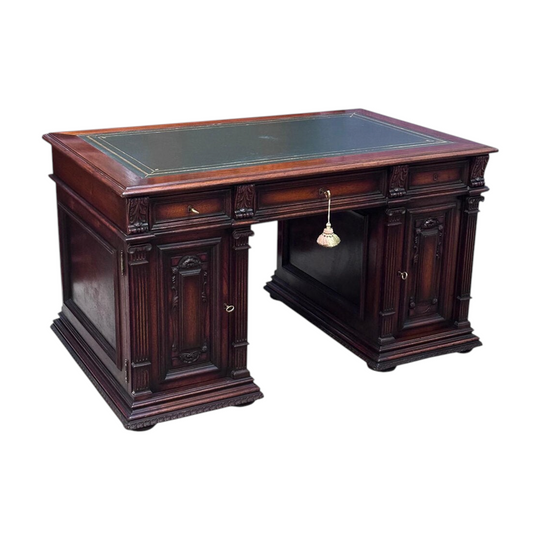 French walnut pedestal desk with tooled leather top c.1870