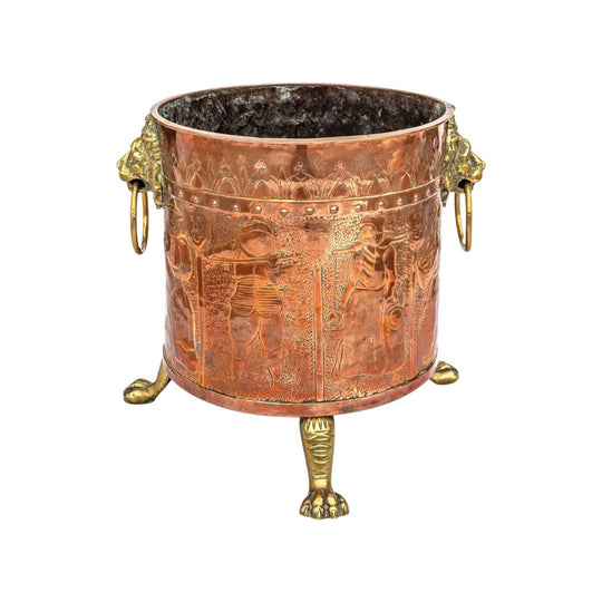 A beautiful copper and brass embossed Jardiniere, French 19th Century