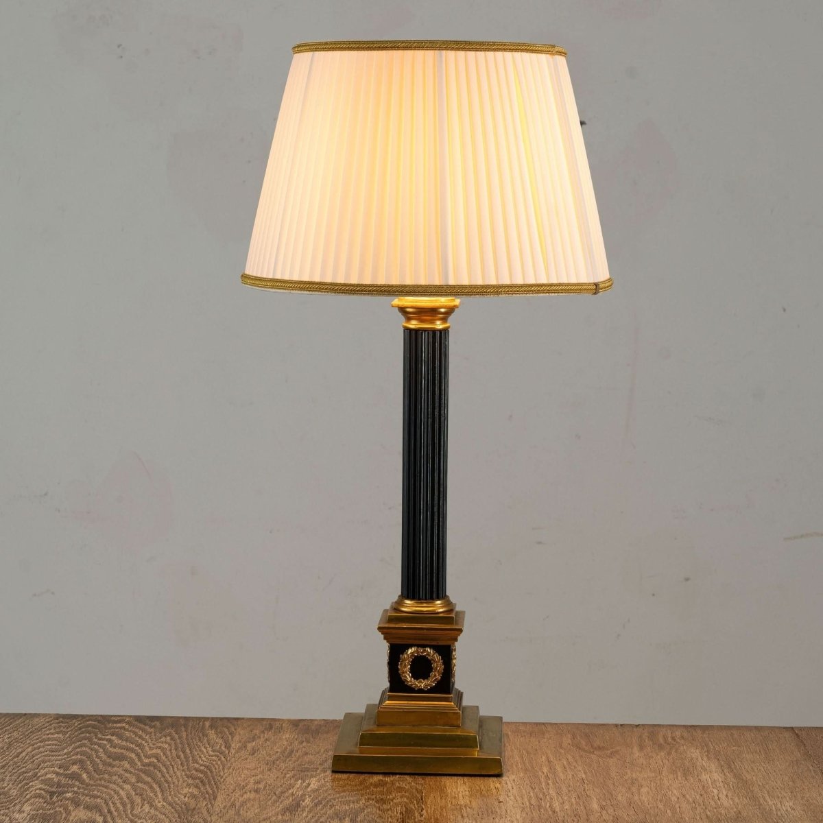 A Empire Style Patinated Bronze and Lacquered Brass Corinthian Column Table Lamp | Bazaa | Designer, Vintage and Antique Furniture