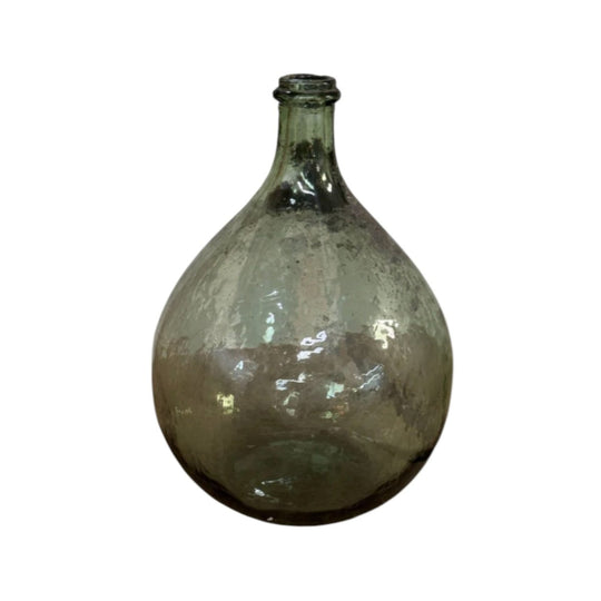 A gorgeous large green demijohn blown glass wine makers bottle, from Provence