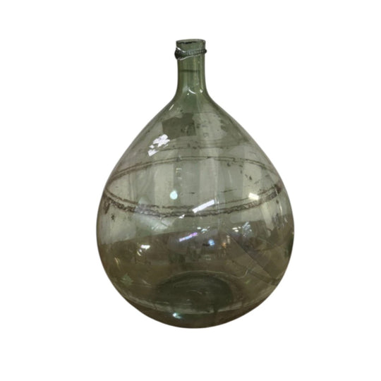 A gorgeous large green demijohn blown glass wine makers bottle, from Provence