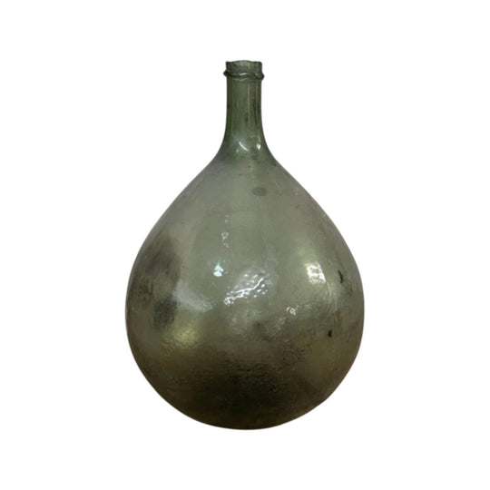 A gorgeous large green demijohn blown glass wine makers bottle, from Provence