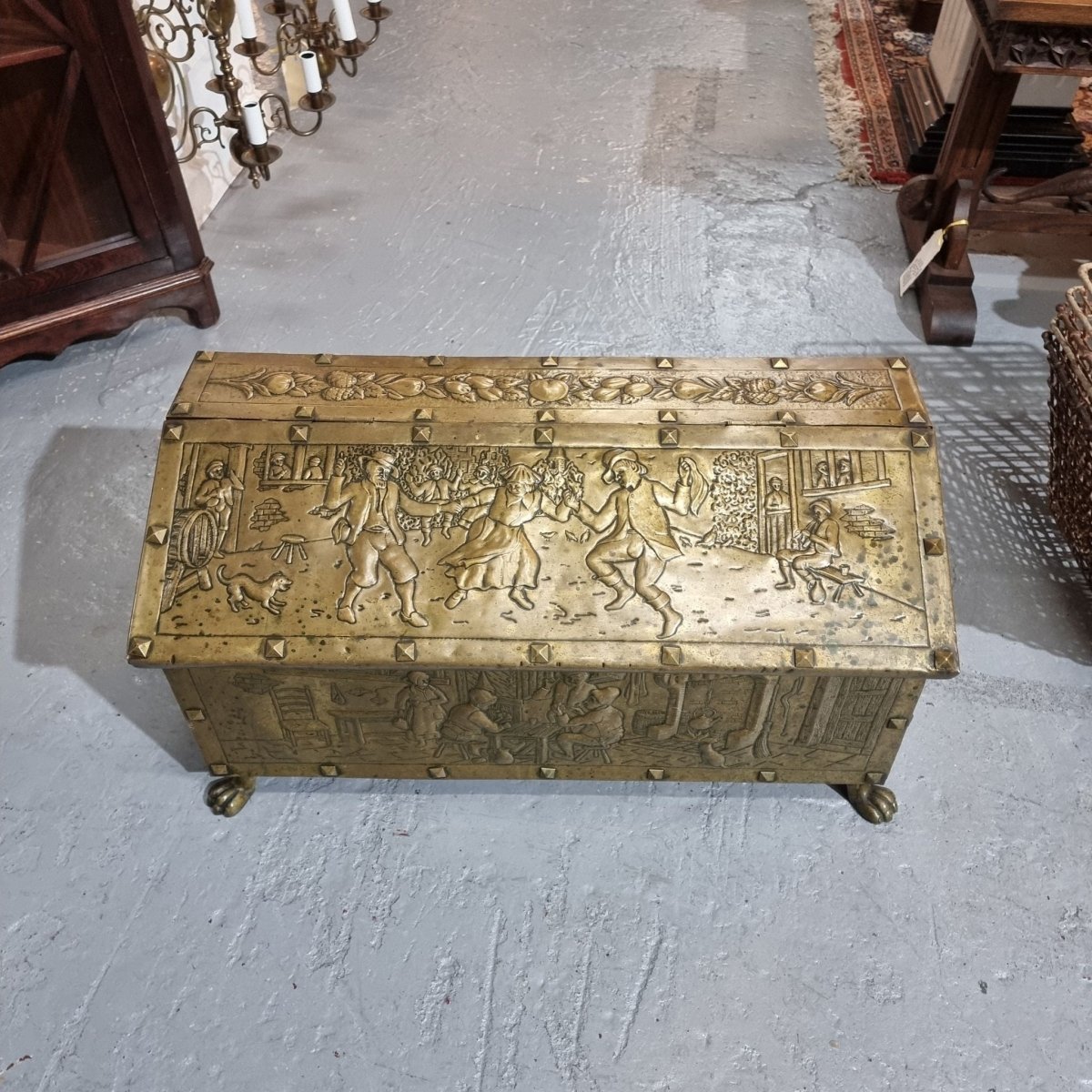 A Highly Decorative 19th Century French Embossed Gilt Brass Fire Coal Box | Bazaa | Designer, Vintage and Antique Furniture