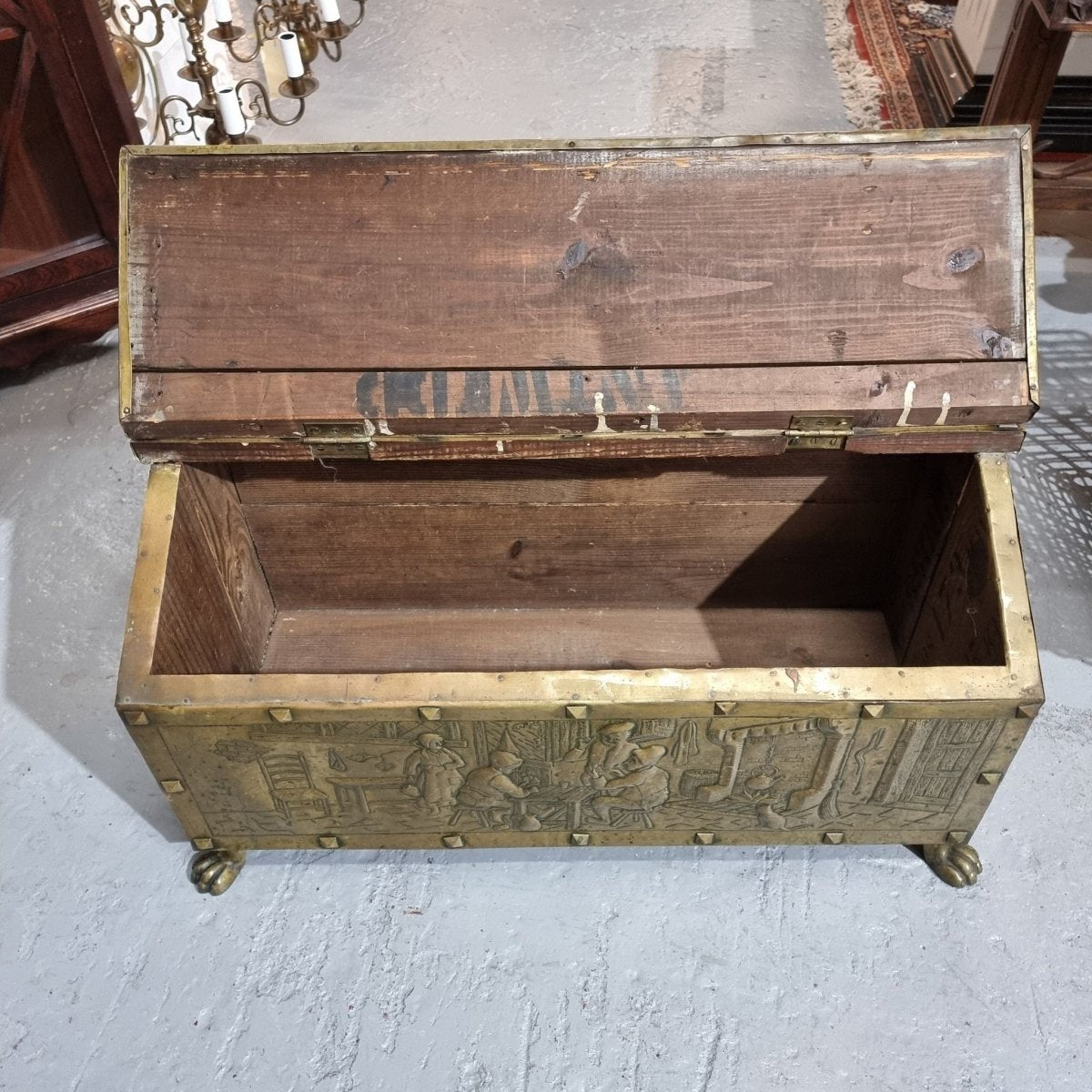 A Highly Decorative 19th Century French Embossed Gilt Brass Fire Coal Box | Bazaa | Designer, Vintage and Antique Furniture