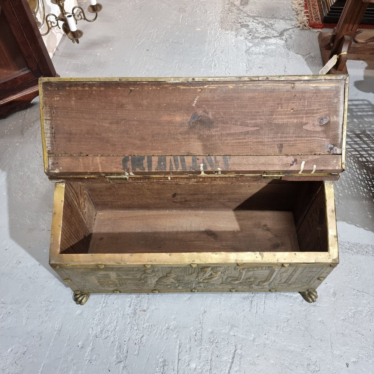 A Highly Decorative 19th Century French Embossed Gilt Brass Fire Coal Box | Bazaa | Designer, Vintage and Antique Furniture