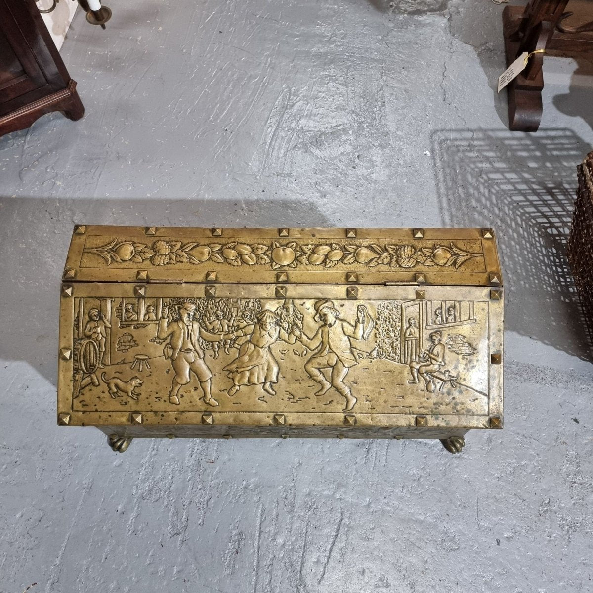 A Highly Decorative 19th Century French Embossed Gilt Brass Fire Coal Box | Bazaa | Designer, Vintage and Antique Furniture