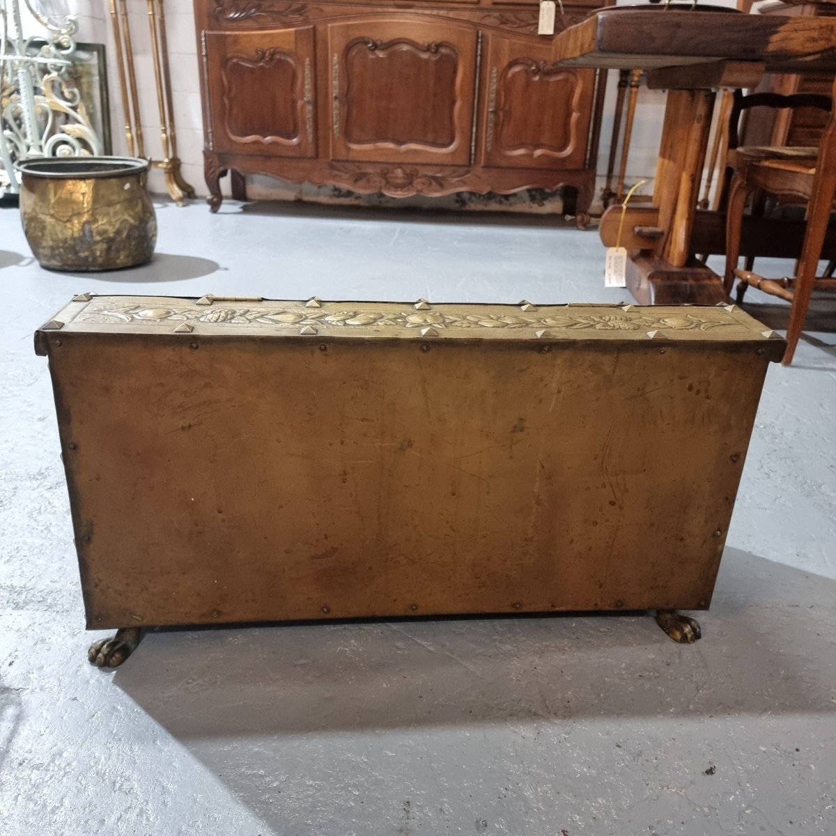 A Highly Decorative 19th Century French Embossed Gilt Brass Fire Coal Box | Bazaa | Designer, Vintage and Antique Furniture