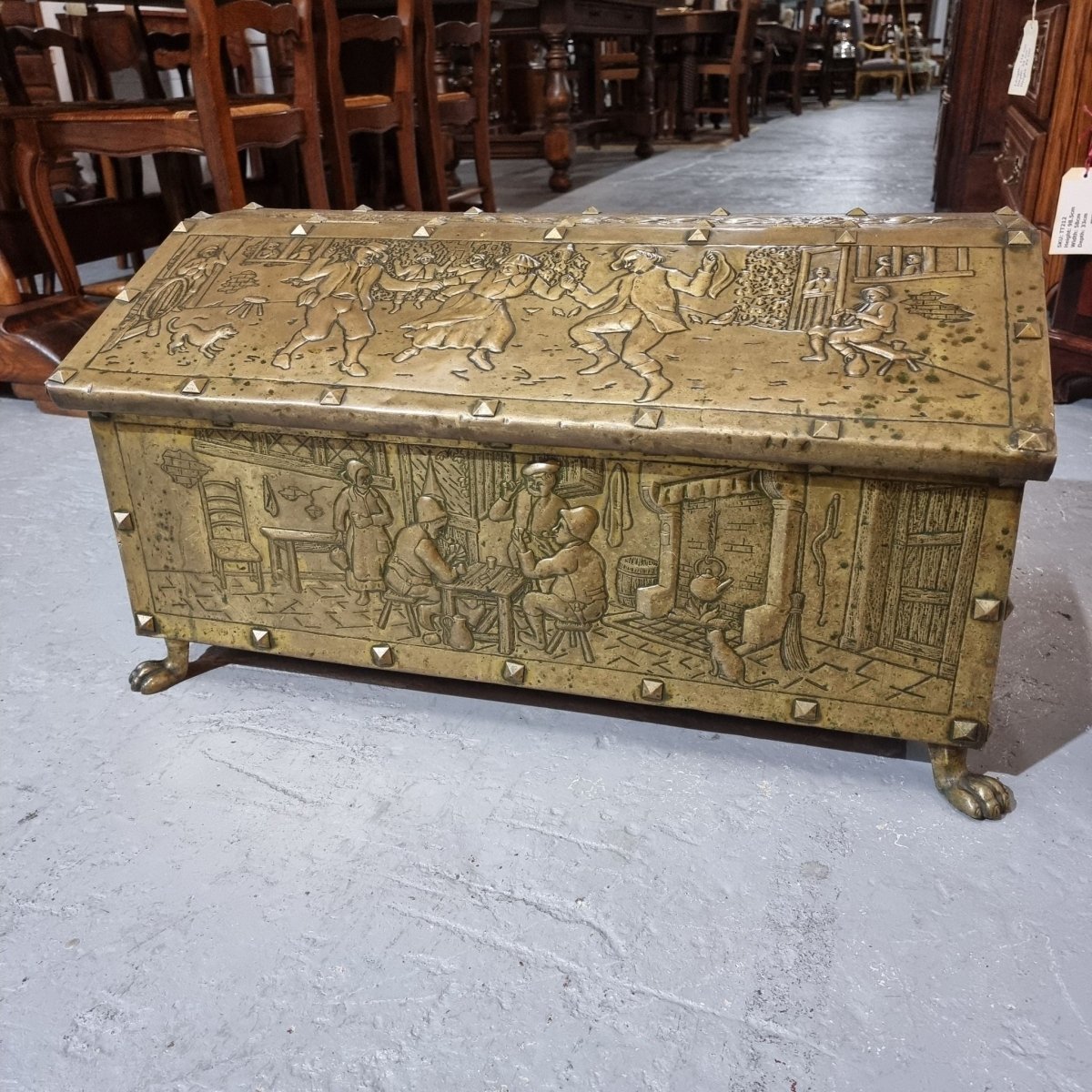 A Highly Decorative 19th Century French Embossed Gilt Brass Fire Coal Box | Bazaa | Designer, Vintage and Antique Furniture