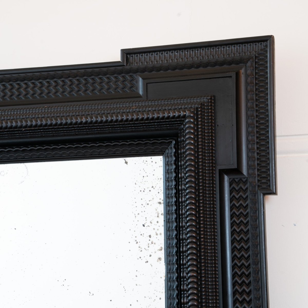 A Large 19th Century Italian Ebonised Square Mirror with outset corners | Bazaa | Designer, Vintage and Antique Furniture