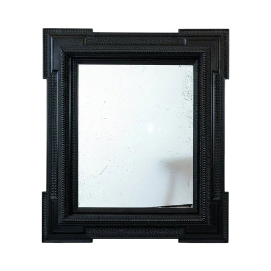 A Large 19th Century Italian Ebonised Square Mirror with outset corners
