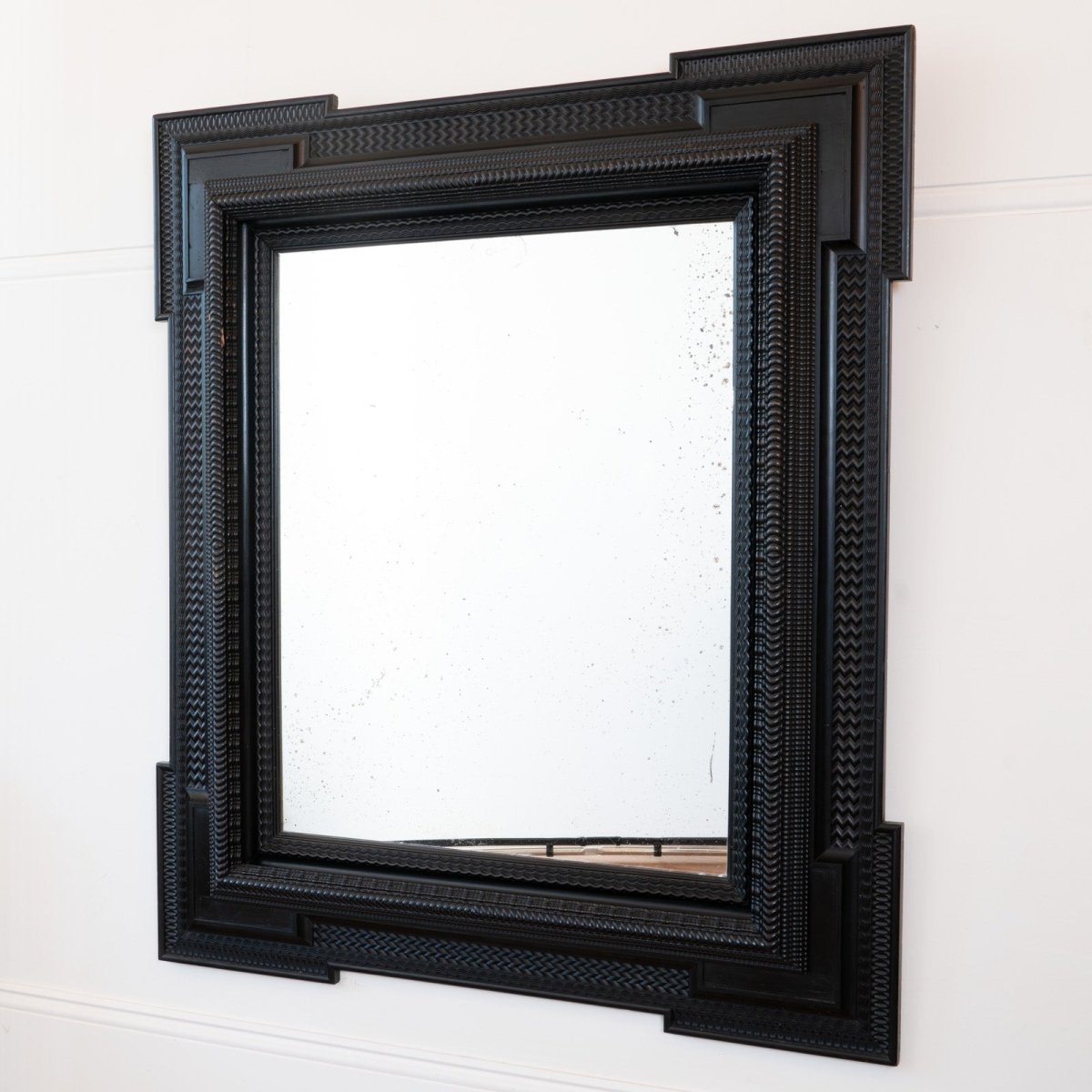 A Large 19th Century Italian Ebonised Square Mirror with outset corners | Bazaa | Designer, Vintage and Antique Furniture