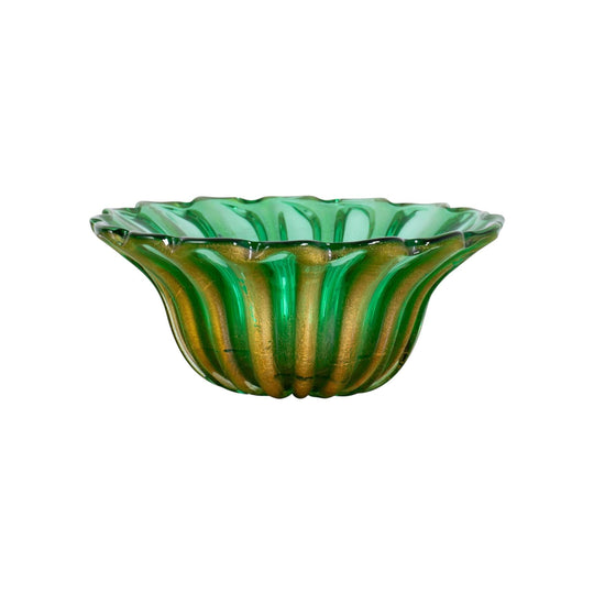 A large Green Murano Ribbed Bowl