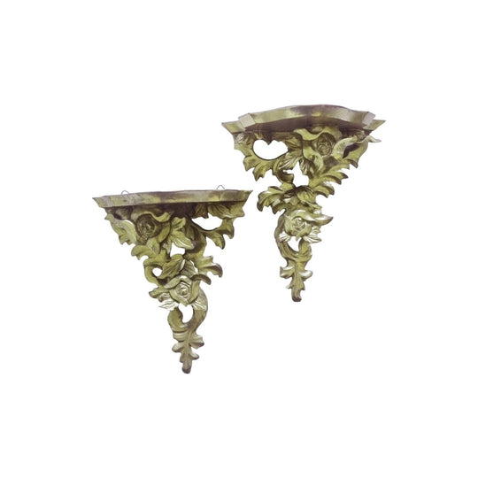 A pair of antique Italian carved gilt wood brackets shelves