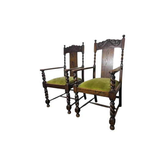 A pair of Antique solid timber chair excellent condition green velvet