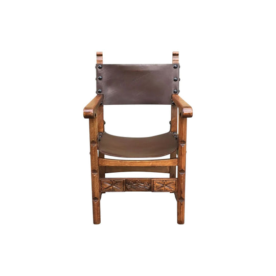 A Pair of Catalan Colonial Spanish Carved Armchairs