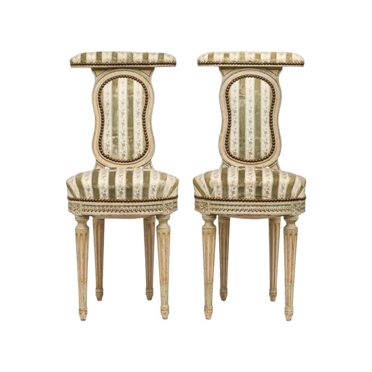 A pair of cream - painted and floral striped velvet upholstered boudoir chairs French 19th Century | Bazaa | Designer, Vintage and Antique Furniture