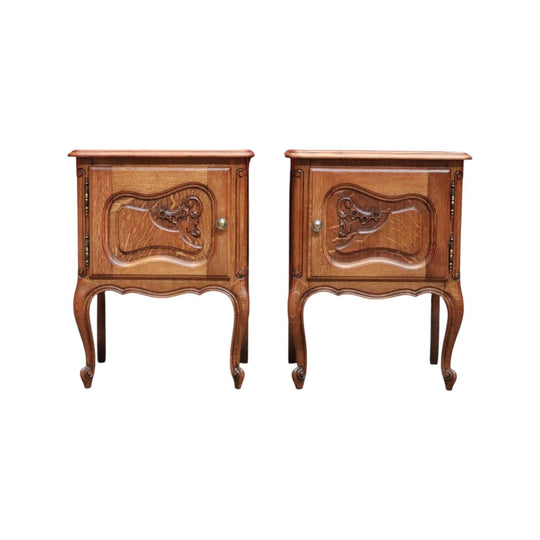 A pair of French Oak Lamp Tables, Side Tables, Bedside Tables. Two hall Cabinets
