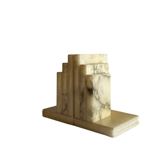 A Pair of Italian Carved Alabaster ‘Stacked Book’ Bookends Italy, circa 1960–1975