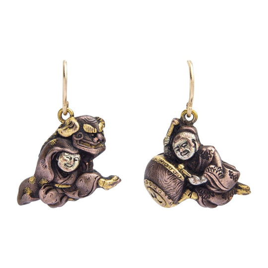 A Pair of Japanese Shakudo Plaque Earrings