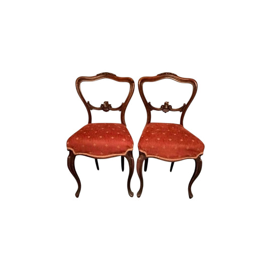 A pair of Vintage chairs red velvet reupholstered new condition